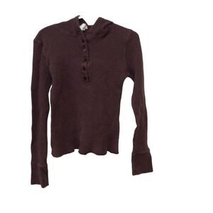 Papaya Girl Hooded Long Sleeve Tops Small Brown Cotton
